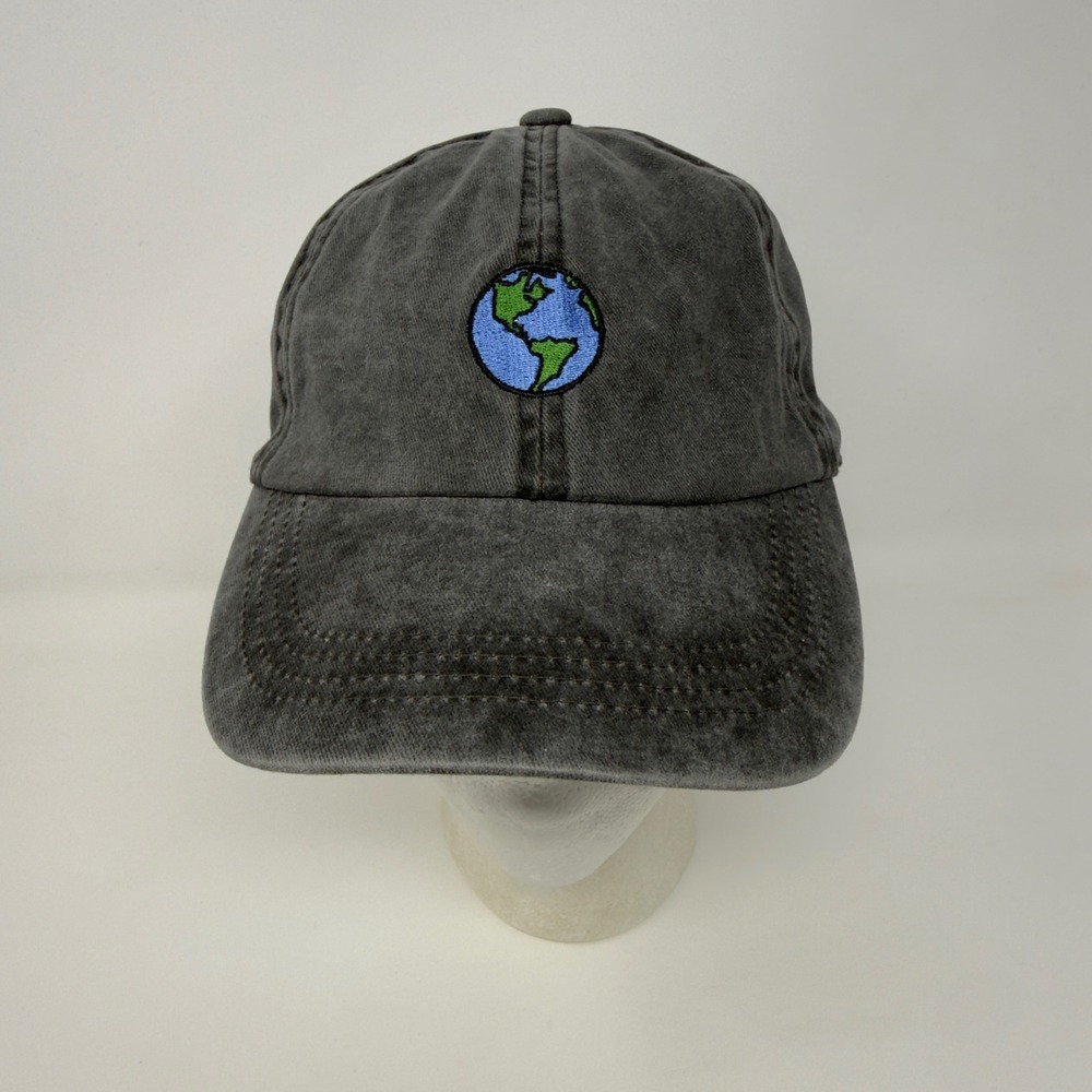 Earth Globe‎ Mineral Wash Dad Hat Charcoal Grey Cotton Adjustable Strapback Cap